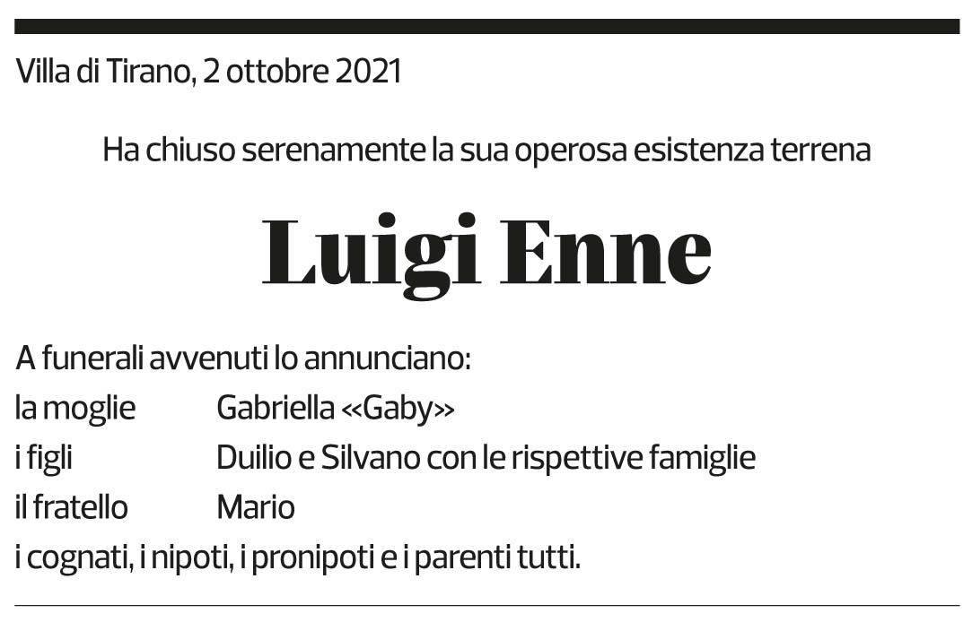 Annuncio funebre Luigi Enne