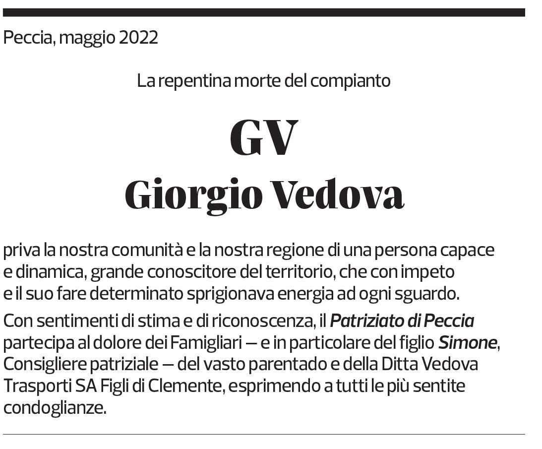 Annuncio funebre Giorgio Vedova