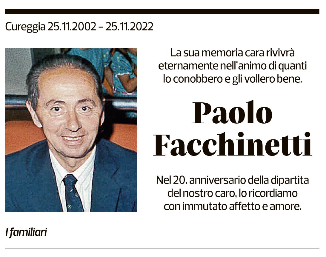 Annuncio funebre Paolo Facchinetti