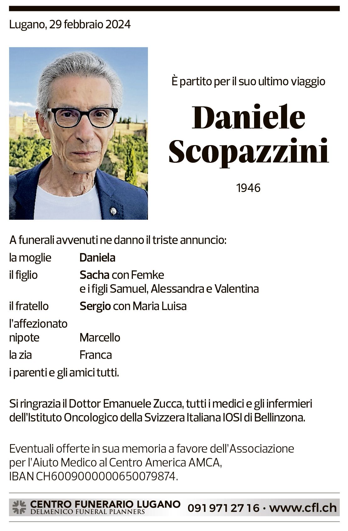 Annuncio funebre Daniele Scopazzini