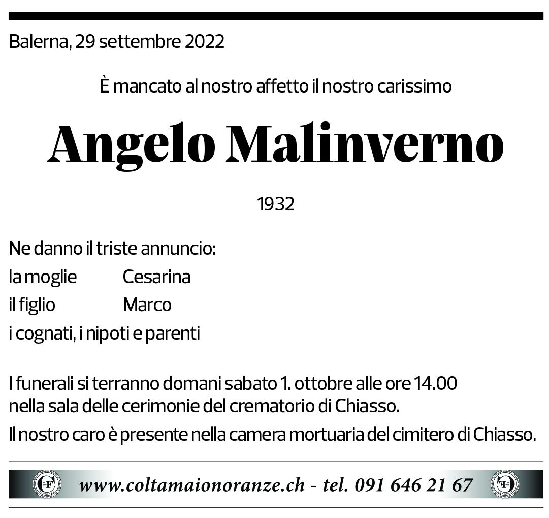 Annuncio funebre Angelo Malinverno