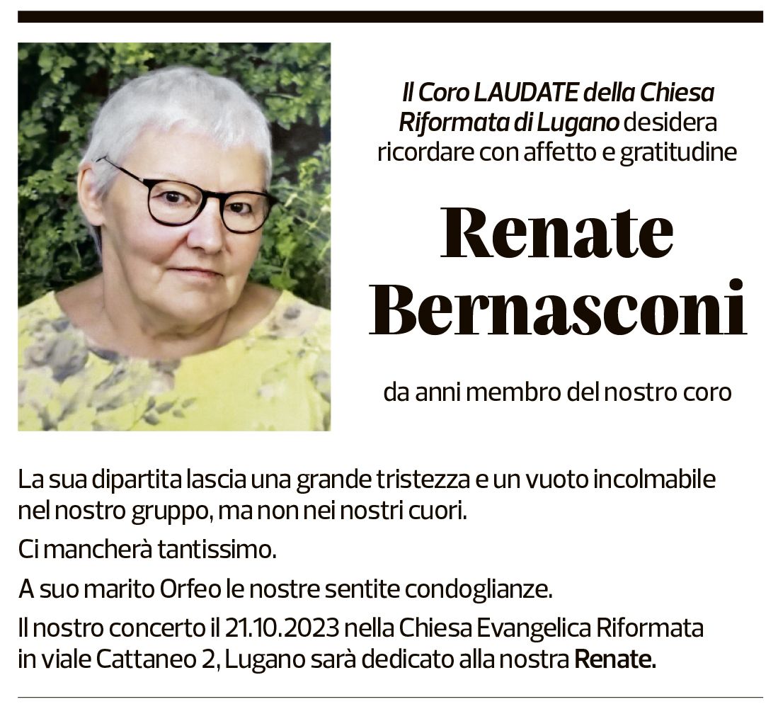 Annuncio funebre Renate Bernasconi