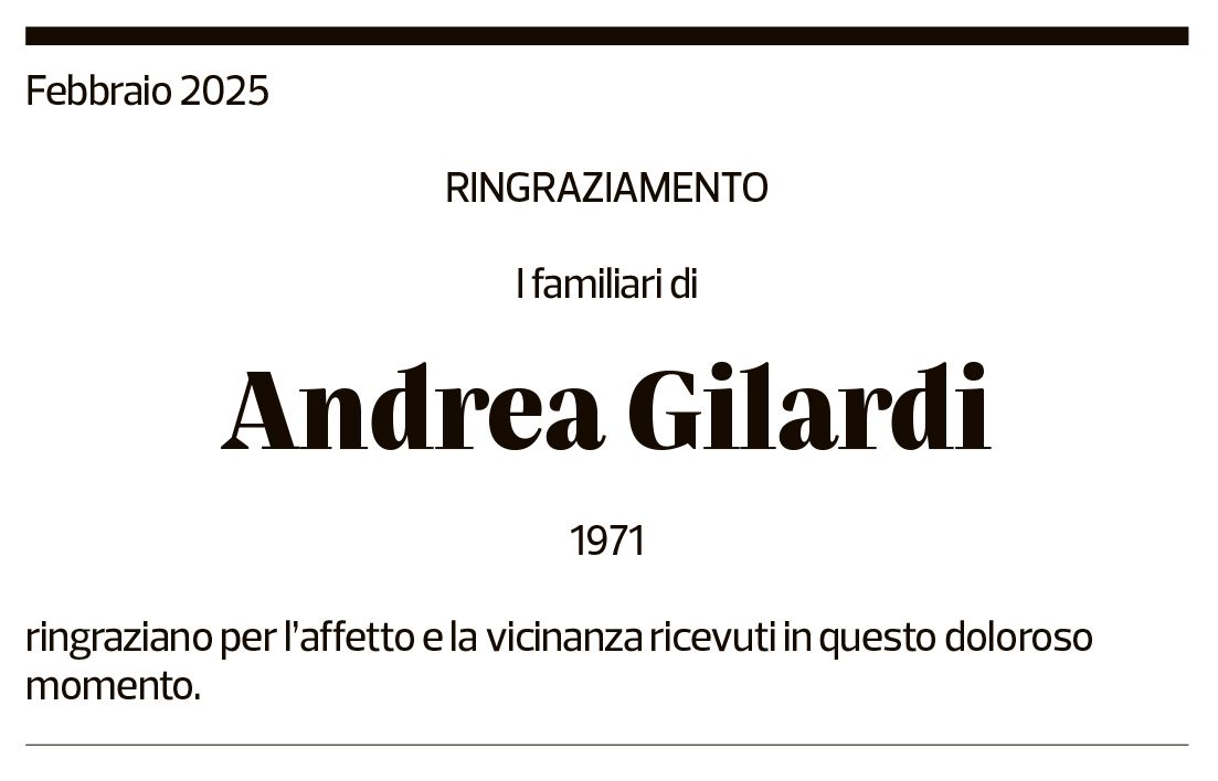 Annuncio funebre Andrea Gilardi