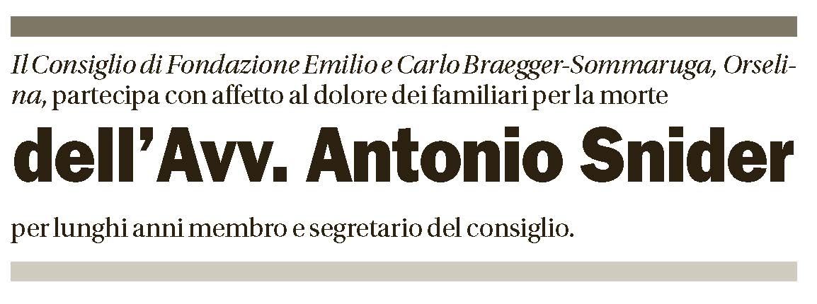 Annuncio funebre Antonio Snider