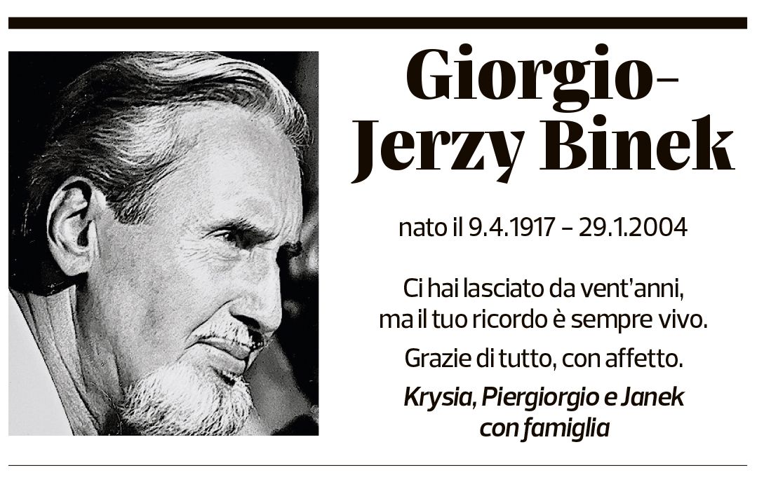 Annuncio funebre Giorgio-jerzy Binek