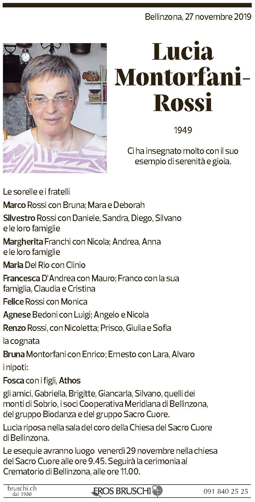 Annuncio funebre Lucia Montorfani-rossi
