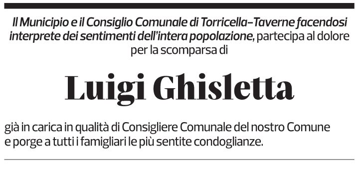 Annuncio funebre Luigi Ghisletta