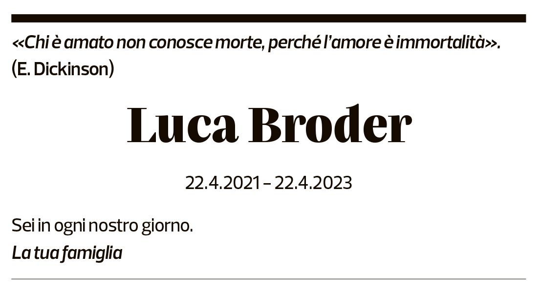 Annuncio funebre Luca Broder