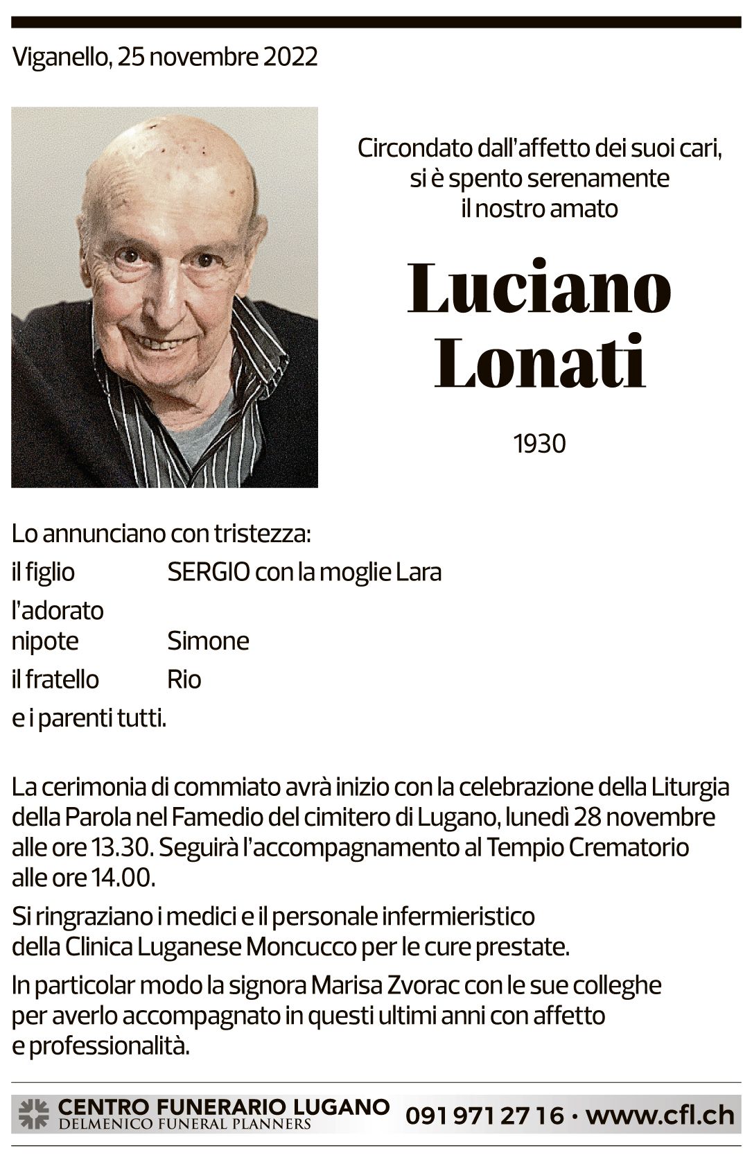 Annuncio funebre Luciano Lonati