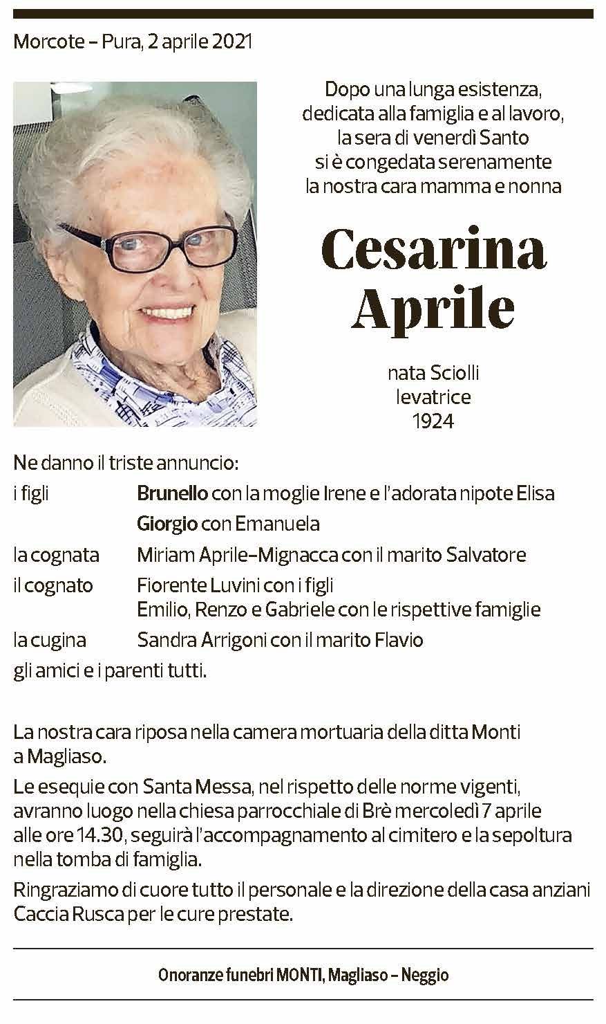 Annuncio funebre Cesarina Aprile