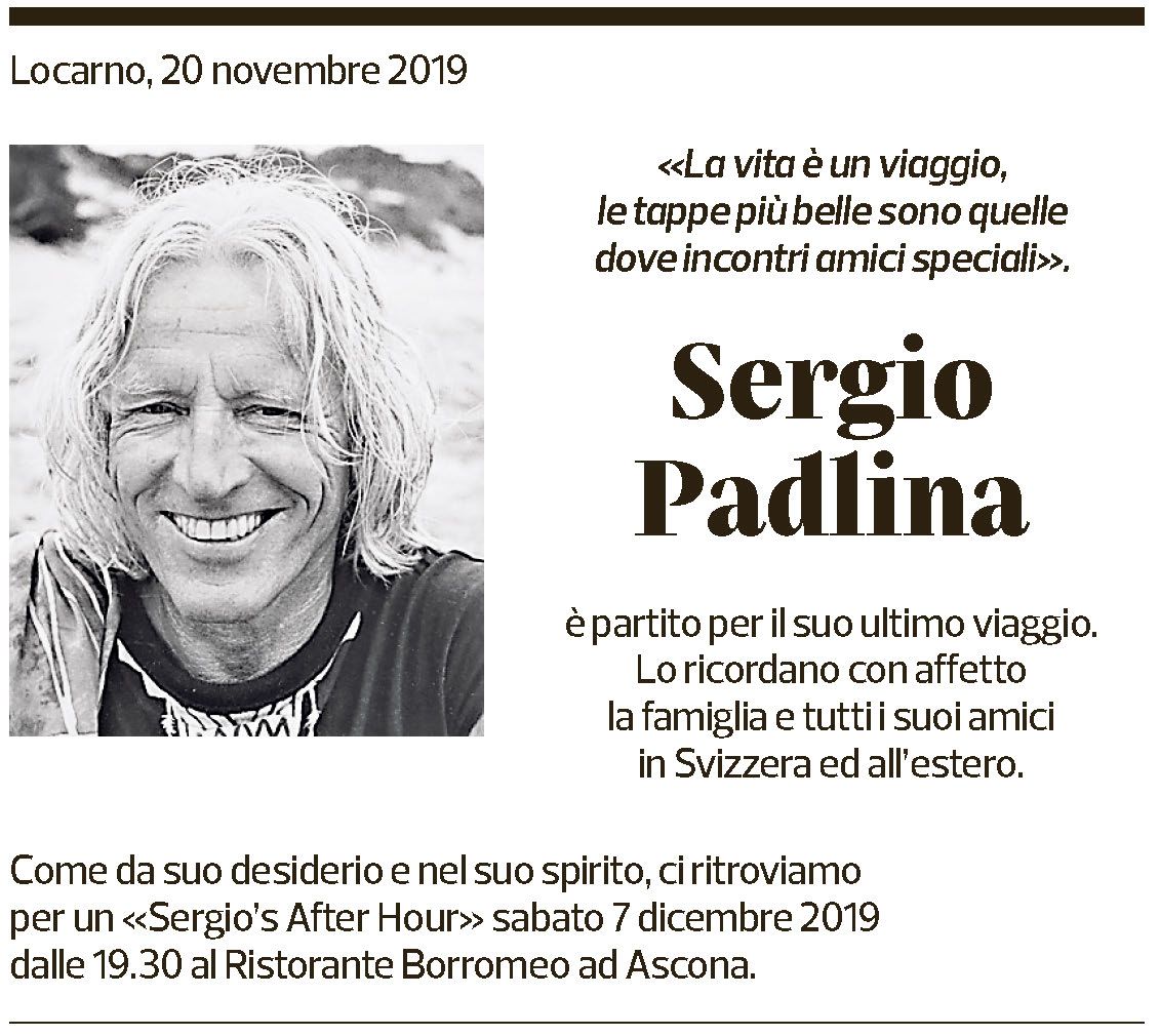 Annuncio funebre Sergio Padlina