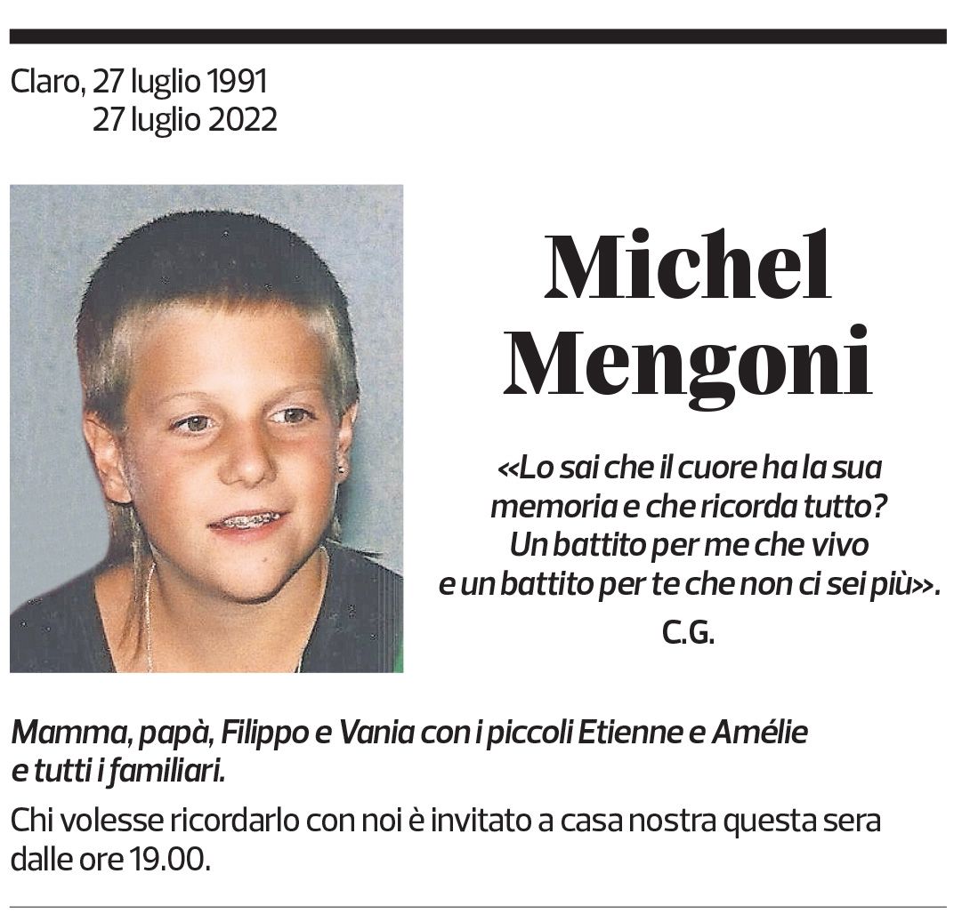 Annuncio funebre Michel Mengoni