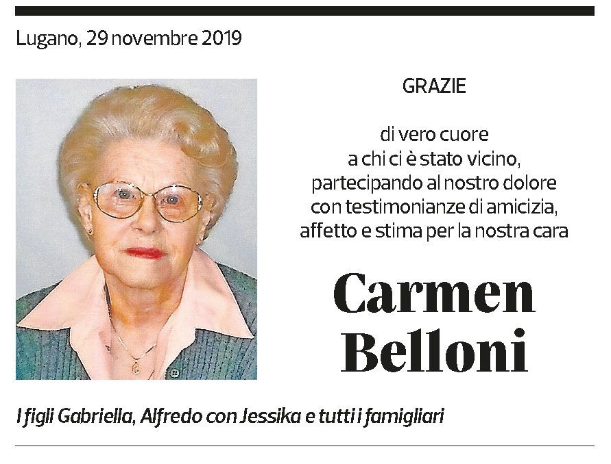 Annuncio funebre Carmen Belloni