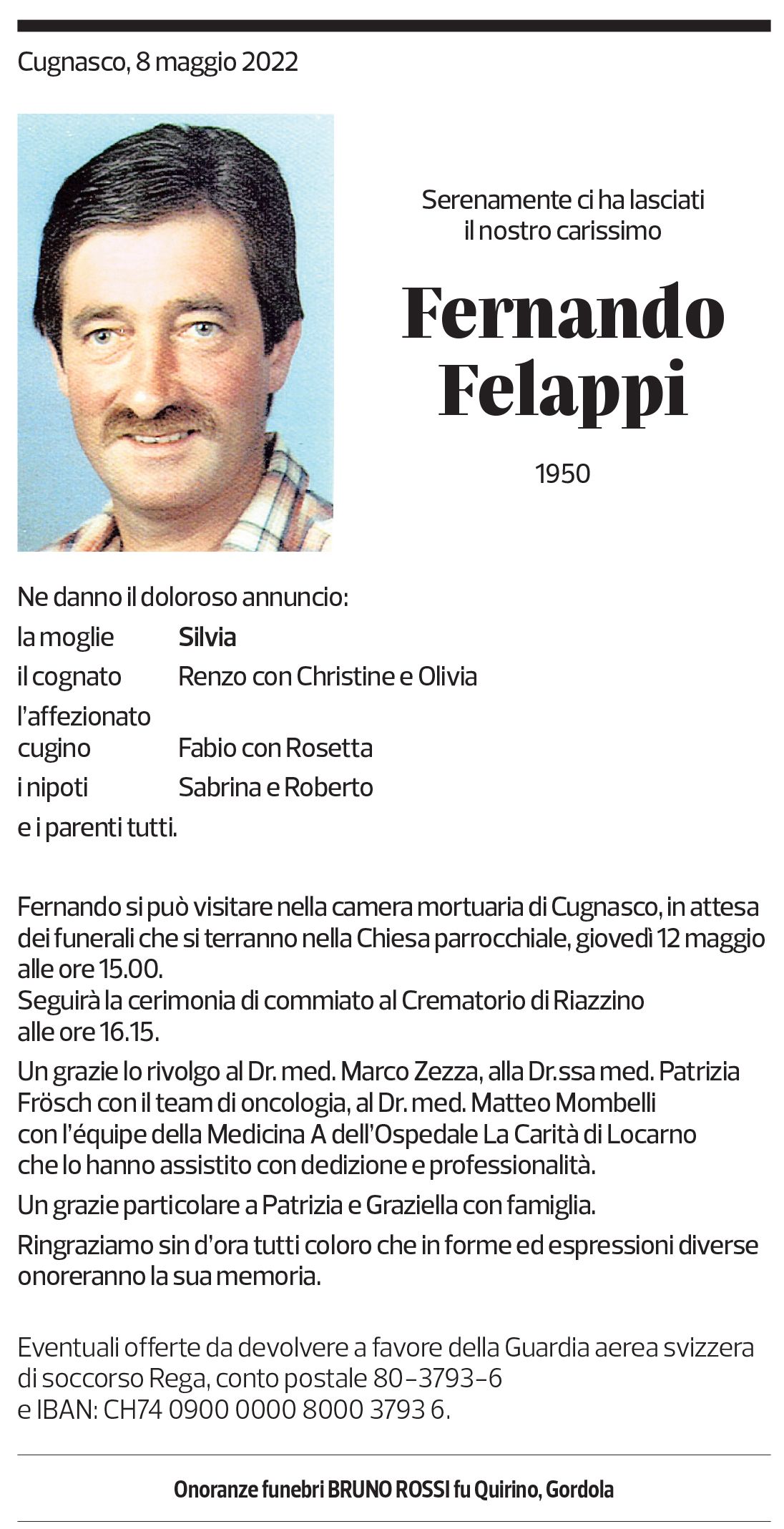 Annuncio funebre Fernando Felappi