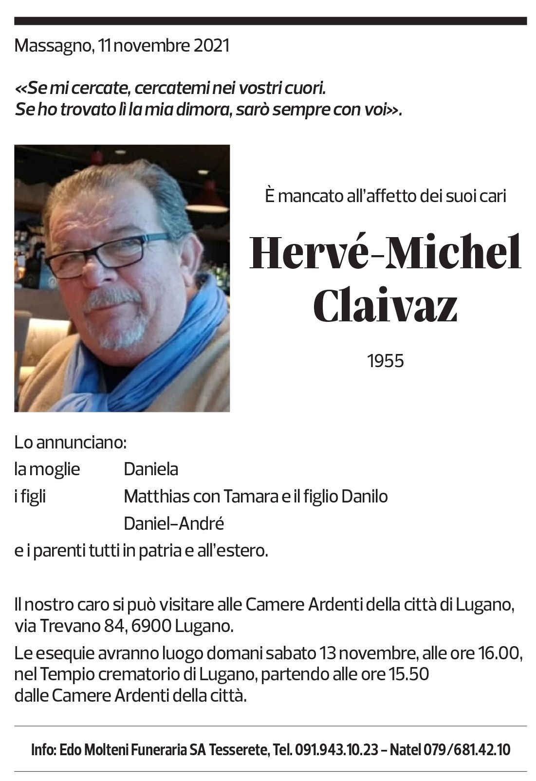 Annuncio funebre Hervé-michel Claivaz