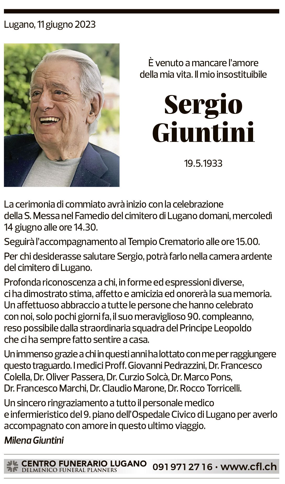 Annuncio funebre Sergio Giuntini