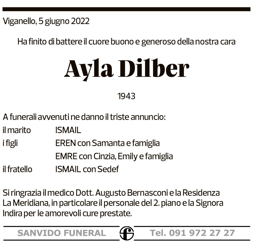 Annuncio funebre Ayla Dilber