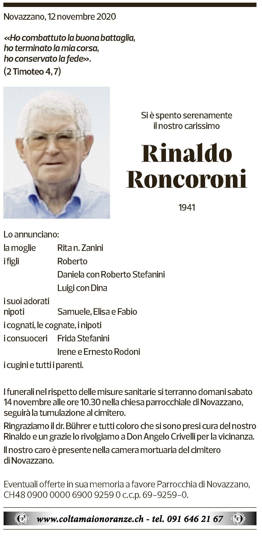 Annuncio funebre Rinaldo Roncoroni