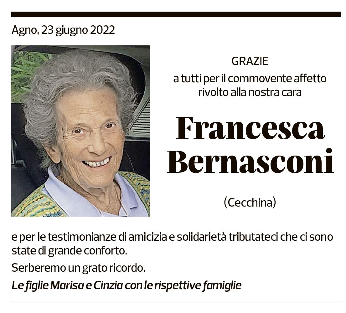 Annuncio funebre Francesca Bernasconi