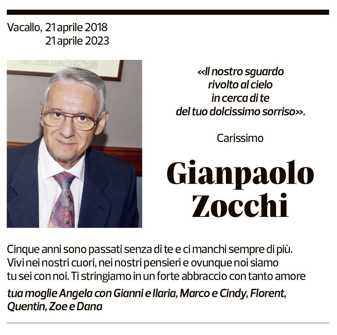 Annuncio funebre Gianpaolo Zocchi