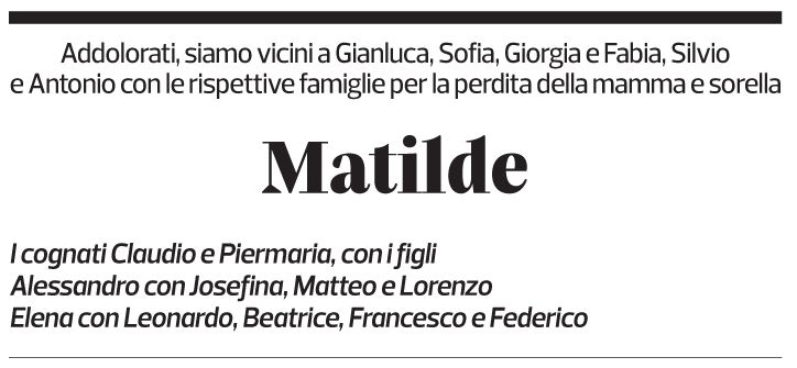 Annuncio funebre Matilde Bonetti Soldati