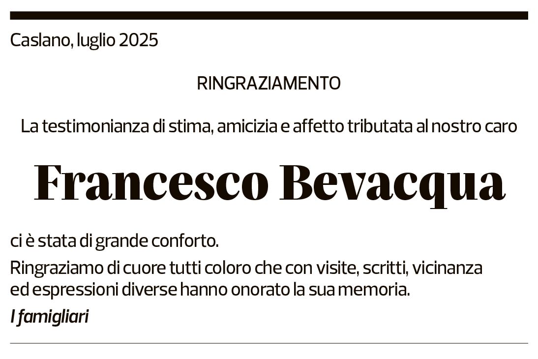 Annuncio funebre Francesco Bevacqua