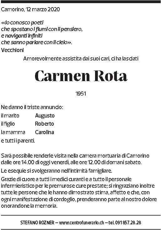 Annuncio funebre Carmen Rota