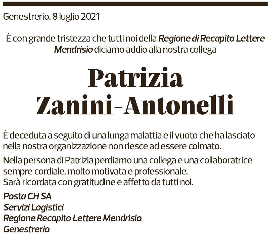 Annuncio funebre Patrizia Zanini-antonelli