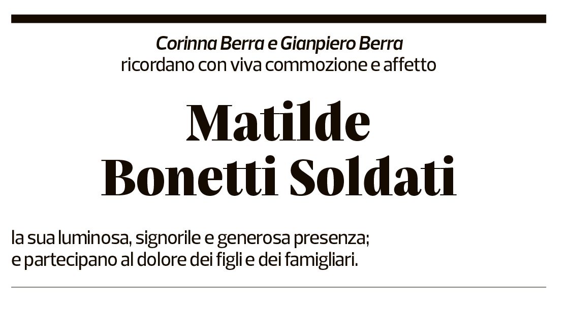 Annuncio funebre Matilde Bonetti Soldati