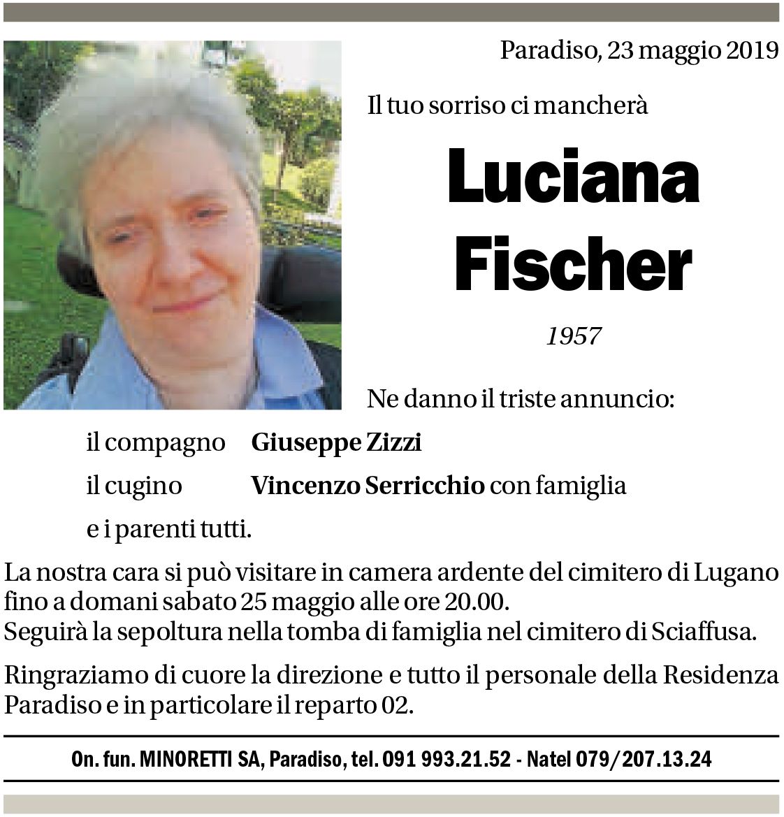 Annuncio funebre Luciana Fischer