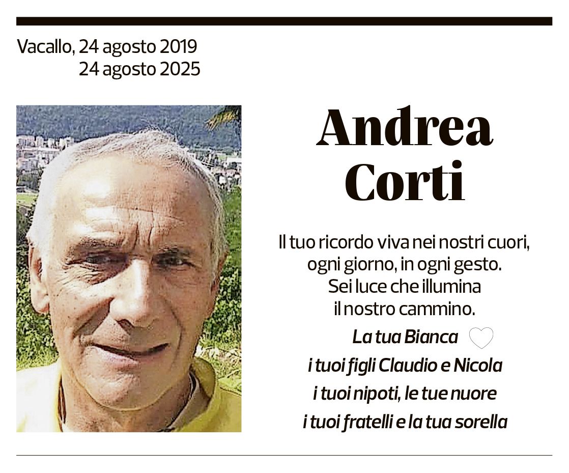 Annuncio funebre Andrea Corti