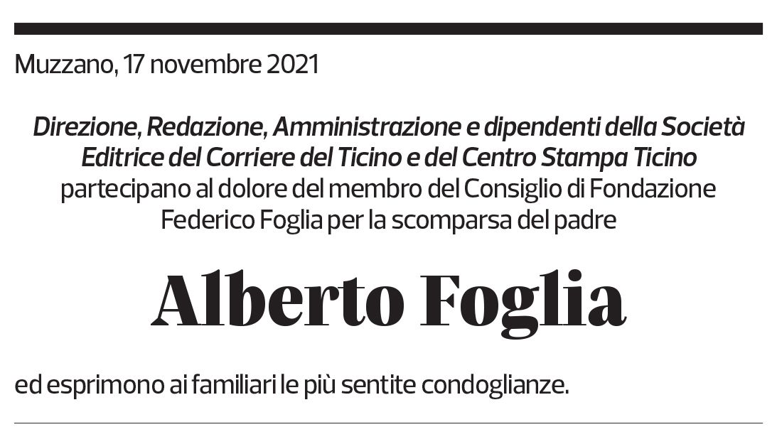 Annuncio funebre Alberto Foglia