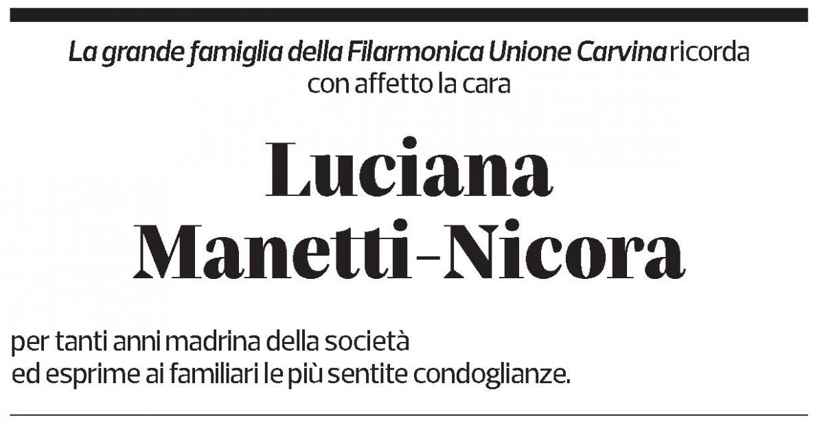 Annuncio funebre Luciana Manetti-nicora