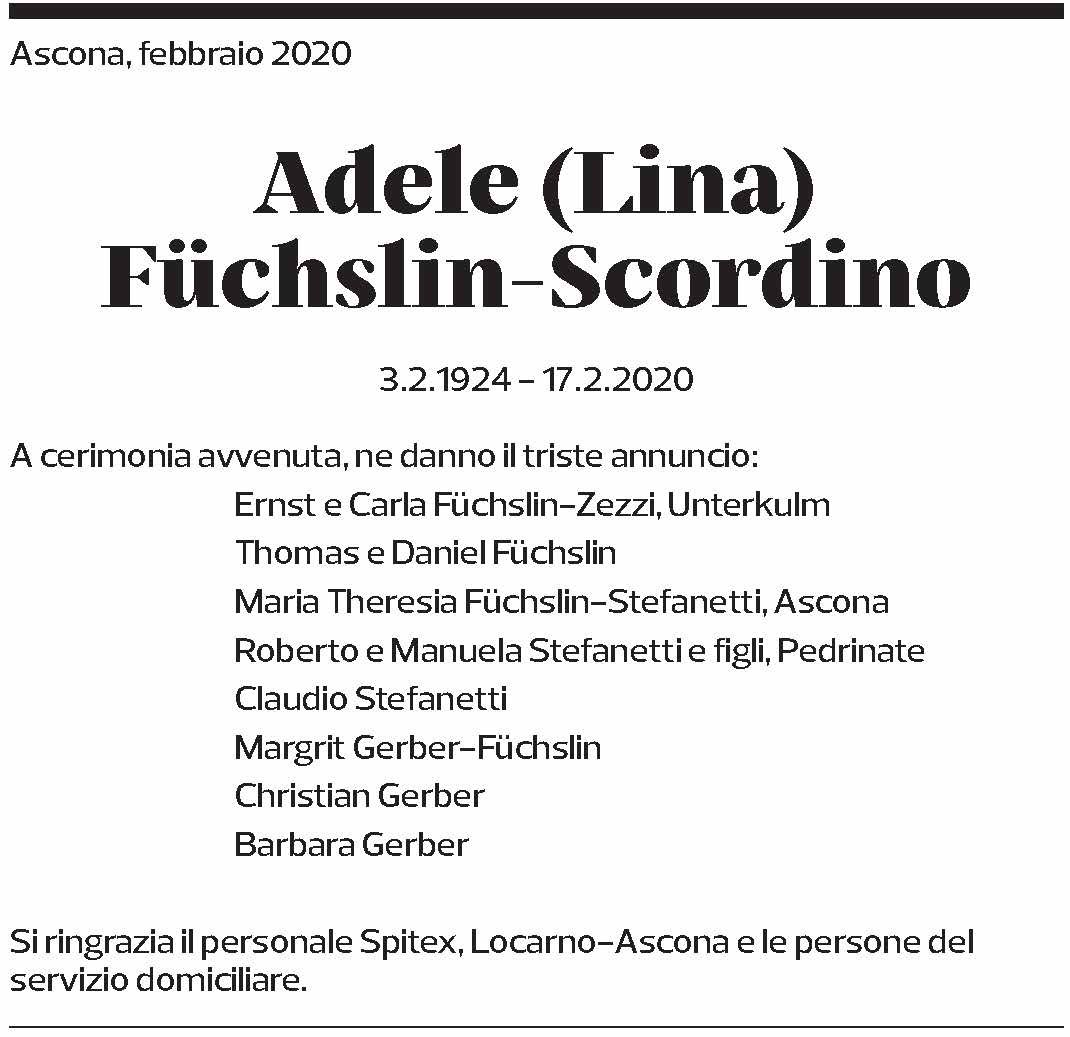 Annuncio funebre Adele Füchslin-scordino