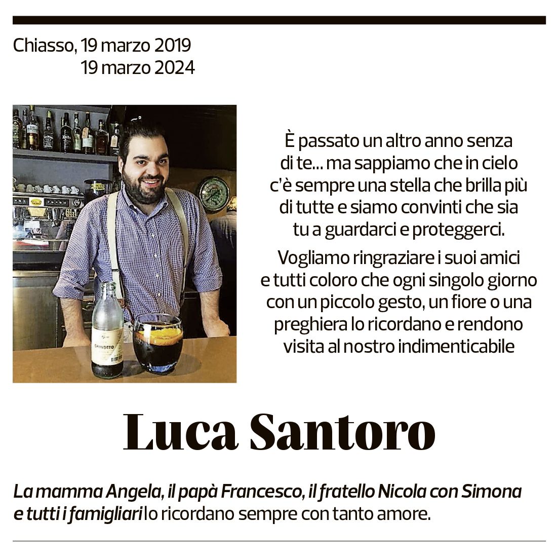 Annuncio funebre Luca Santoro