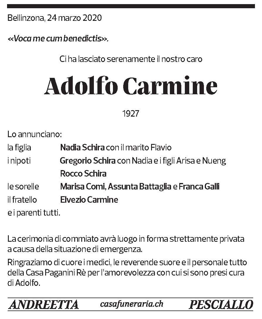 Annuncio funebre Adolfo Carmine