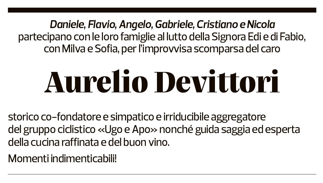 Annuncio funebre Aurelio Devittori