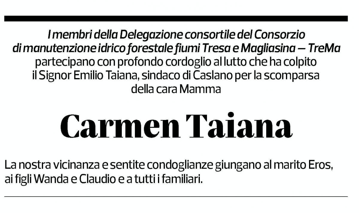 Annuncio funebre Carmen Taiana Casanova