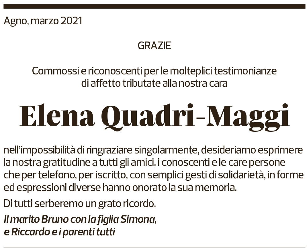 Annuncio funebre Elena Quadri-maggi