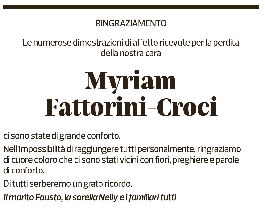 Annuncio funebre Myriam Fattorini-croci