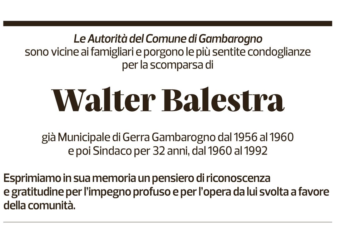Annuncio funebre Walter Balestra