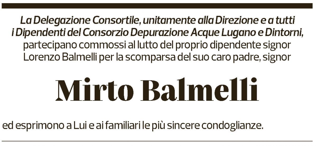 Annuncio funebre Mirto Balmelli