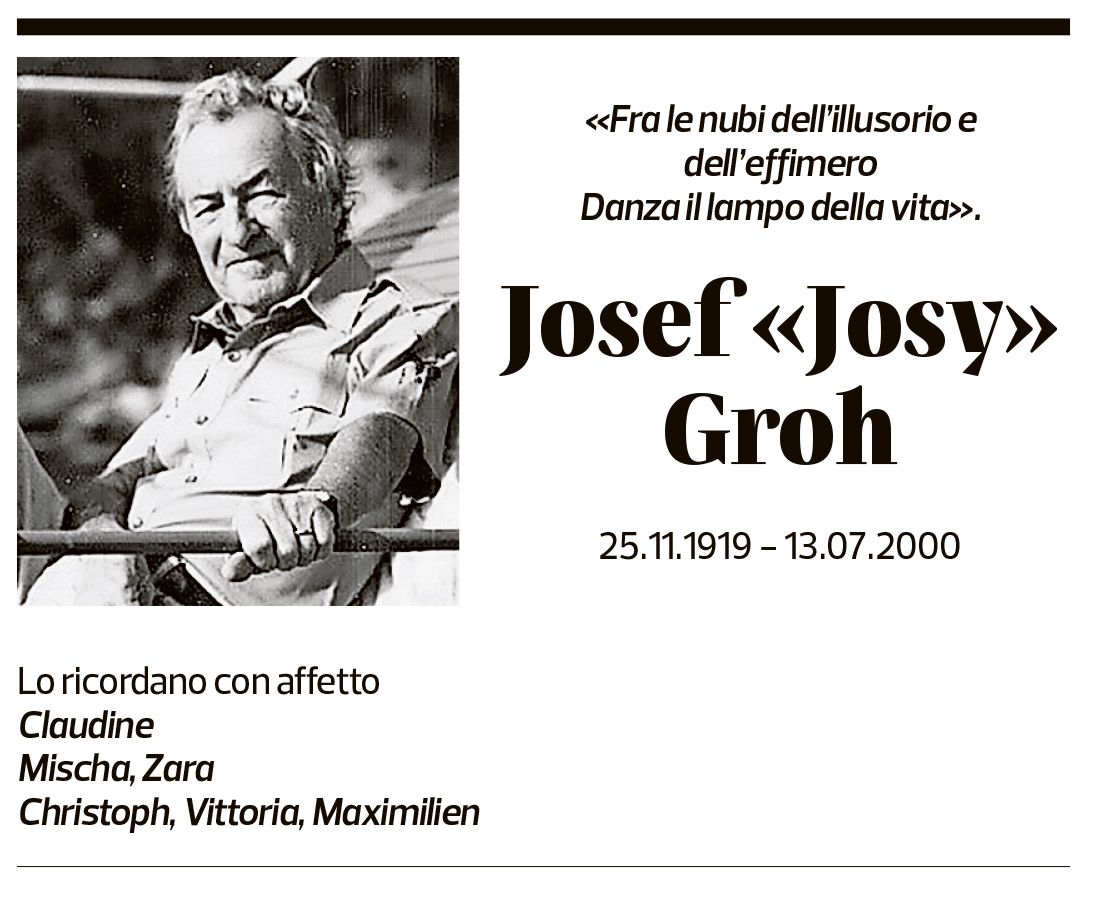 Annuncio funebre Josef Groh