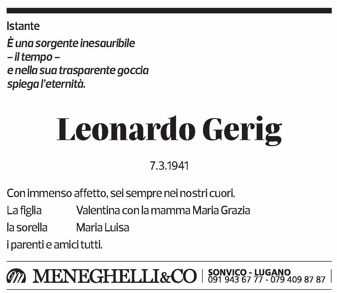 Annuncio funebre Leonardo Gerig