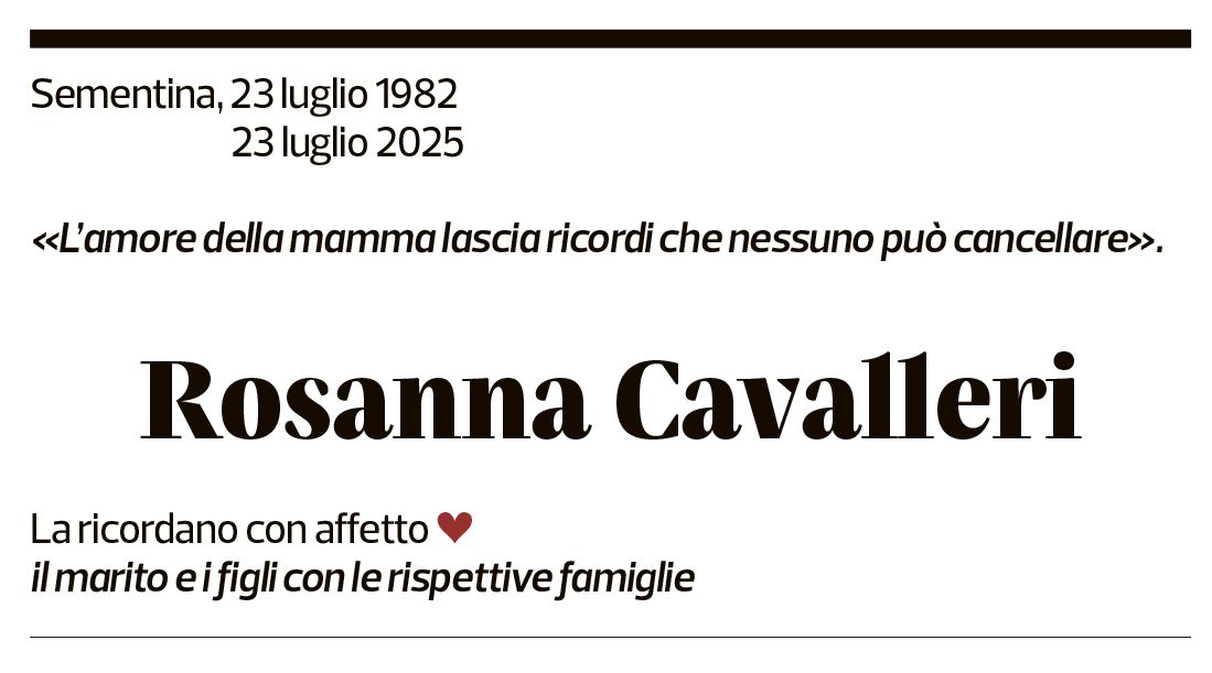 Annuncio funebre Rosanna Cavalleri