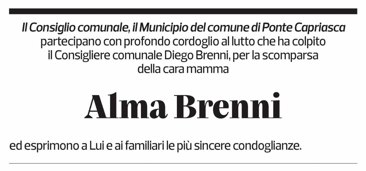 Annuncio funebre Alma Brenni