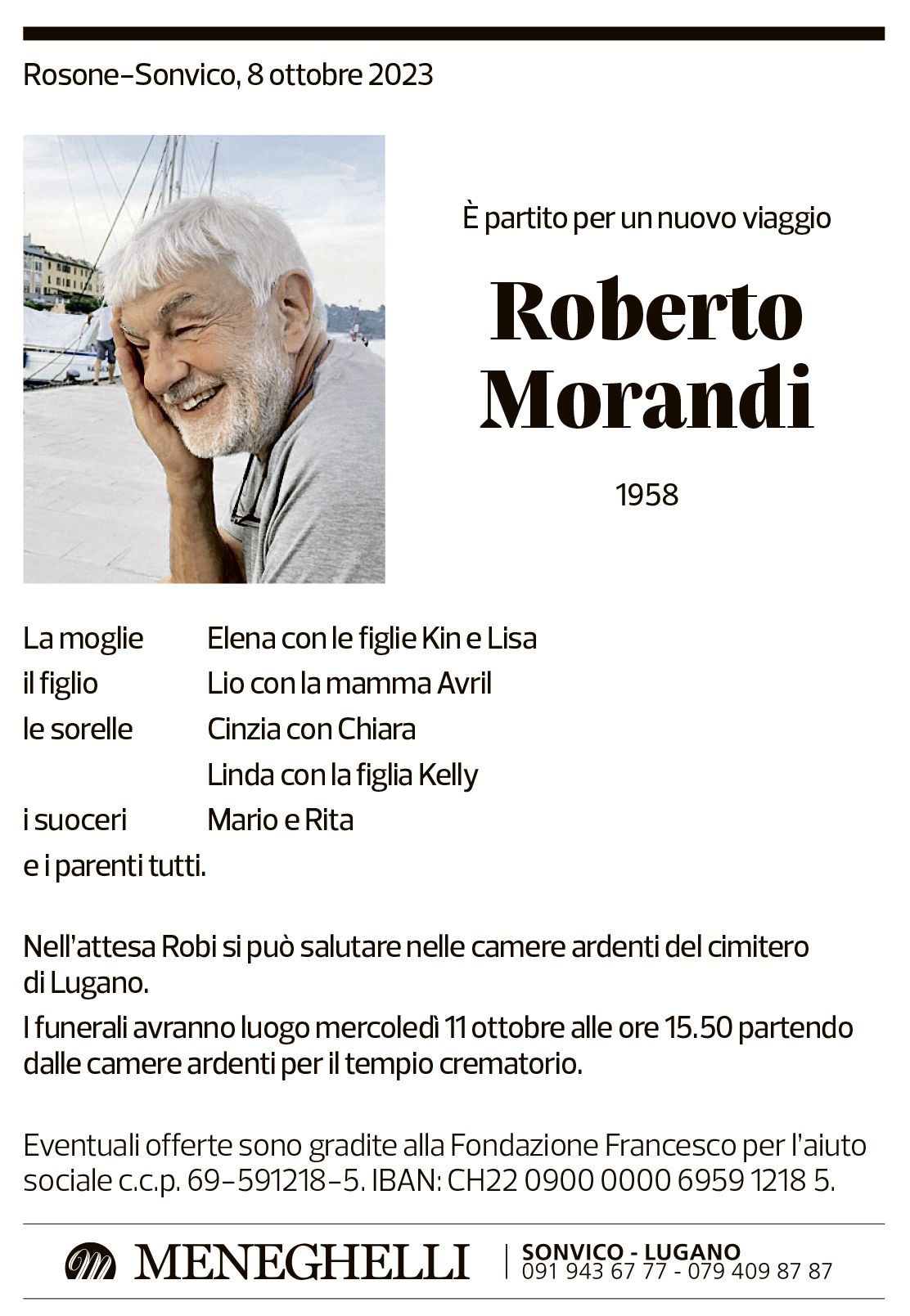 Annuncio funebre Roberto Morandi