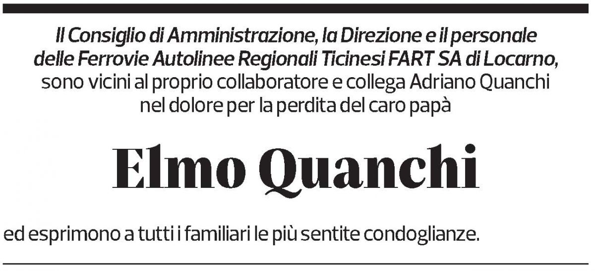 Annuncio funebre Elmo Quanchi