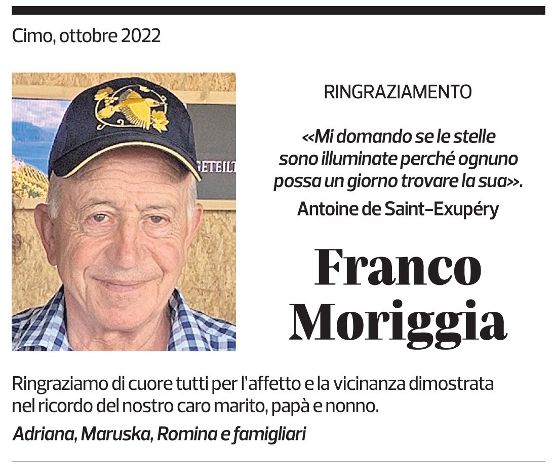 Annuncio funebre Franco Moriggia