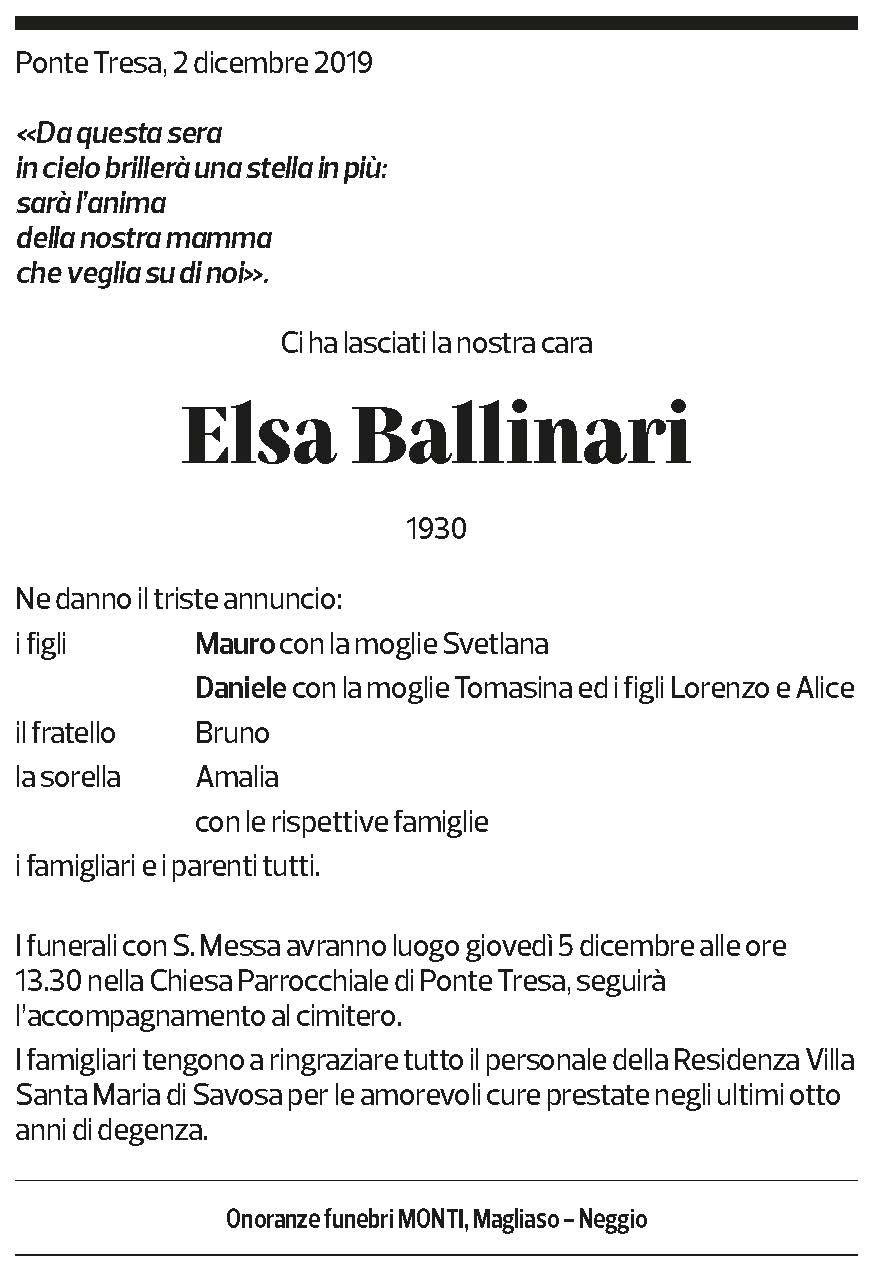 Annuncio funebre Elsa Ballinari